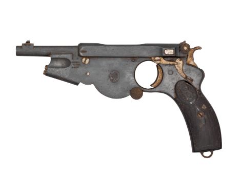 A RARE 5MM (BERGMANN) BERGMANN NO.2/1896 SELF-LOADING PISTOL, NO. 1179 with blued sighted barrel, blued frame engraved 'Paten