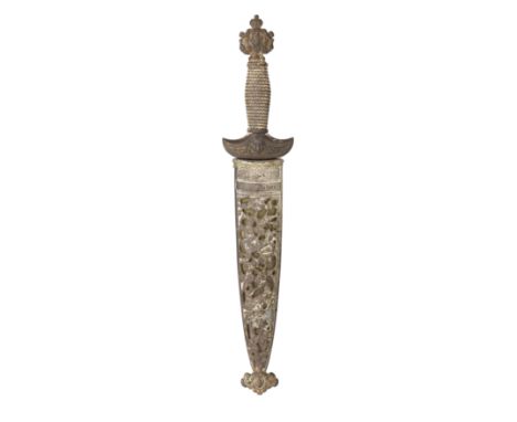 A 'HOLBEIN' DAGGER IN SWISS 16TH CENTURY STYLE, 19TH CENTURY with broad double-edged blade of flattened-diamond section, iron