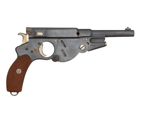 A RARE 8MM (BERGMANN) BERGMANN NO.4/1896 SELF-LOADING PISTOL, NO. 2634 with blued sighted barrel, the frame engraved 'Patent 