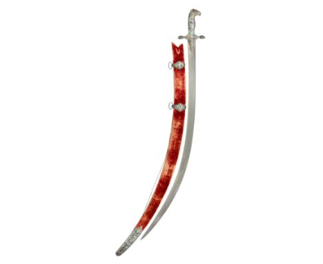 A FINE INDIAN SWORD (SHAMSHIR) WITH ENAMELLED SILVER HILT, LUCKNOW, FIRST HALF OF THE 19TH CENTURY with earlier Persian curve