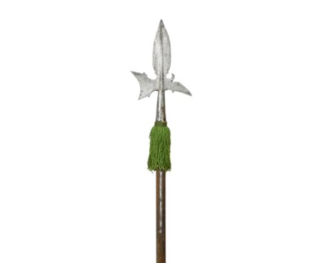 A NORTH EUROPEAN HALBERD, 17TH CENTURY/EARLY 18TH CENTURY with leaf-shaped terminal blade formed with a medial ridge, curved 