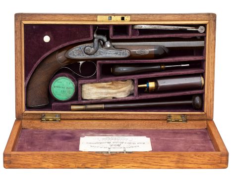 A FINE CASED .450 CALIBRE RIFLED PERCUSSION PISTOL BY ALEX THOMSON, EDINBURGH, CIRCA 1835-40 with signed rebrowned twist octa