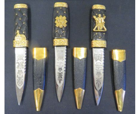 THREE SCOTTISH DRESS DAGGERS (SKEAN DHU), 20TH CENTURY the first by Wilkinson, Pall Mall, etched 'H'land Lt Infty' and with m