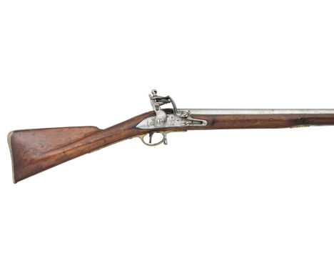A .750 CALIBRE INDIA PATTERN FLINTLOCK MUSKET, EARLY 19TH CENTURY of regulation type, with tapering sighted barrel struck wit