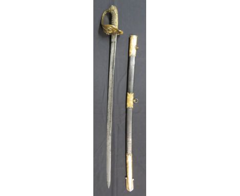 AN 1847 PATTERN NAVAL OFFICER'S SWORD RETAILED BY MACKAY, DEVONPORT, EARLY 20TH CENTURY of regulation type, the blade with tr