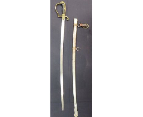 A GERMAN ARTILLERY OFFICER'S SWORD, LATE 19TH CENTURY of regulation type, with polished blade, regulation brass hilt cast wit