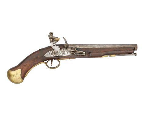 A .56 CALIBRE 1801/16 PATTER FLINTLOCK SHORT SEA SERVICE PISTOL of regulation specifications, the barrel struck with Ordnance