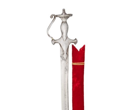 AN INDIAN SWORD (TALWAR), EARLY 19TH CENTURY with curved blade double-edged towards the tip and formed with a slender groove 