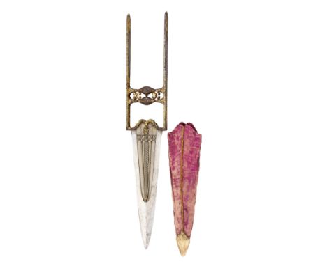 AN INDIAN DAGGER (KATAR), 18TH CENTURY with strongly tapering blade formed with a reinforced tip, a pair of converging fuller