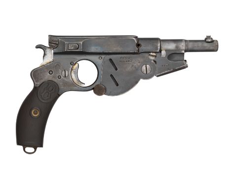 A RARE 8MM (BERGMANN) BERGMANN NO.4/1896 SELF-LOADING PISTOL, NO. 4133 with associated sighted blued barrel, the frame engrav