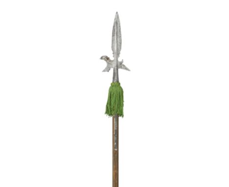 A NORTH EUROPEAN HALBERD, 17TH CENTURY with leaf-shaped terminal blade formed with a medial ridge, curved axe-blade, rear pea