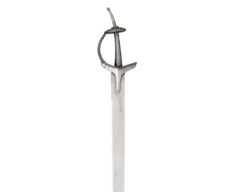 AN INDIAN SWORD (KHANDA), LATE 17TH/18TH CENTURY with flat-blade swelling and double-edged towards the low triangular point, 