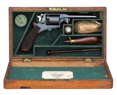 A CASED 120 BORE FIVE-SHOT PERCUSSION DOUBLE ACTION BEAUMONT ADAMS REVOLVER RETAILED BY DURS EGG, 4 PALL MALL, LONDON, BIRMIN