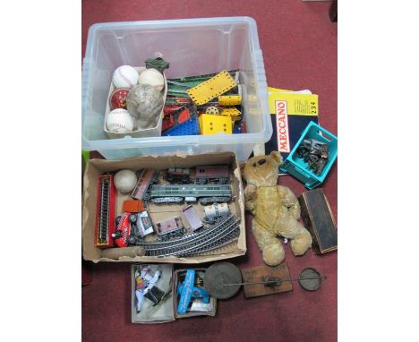 Vintage Toys, including Meccano and catalogues, teddy bear, boxed tinplate toys, lead items etc:- Two Boxes