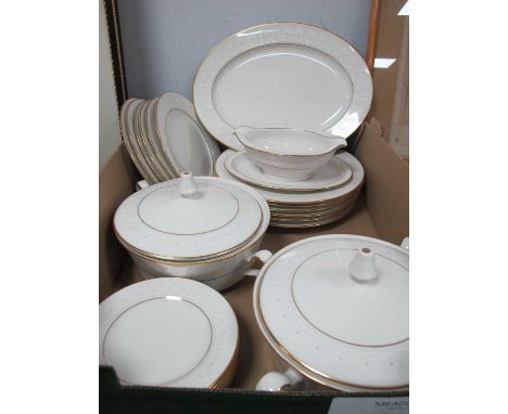 Noritake Caledonia part dinner service comprising of dinner, salad and side plates, two lidded tureens, gravy boat and meat p