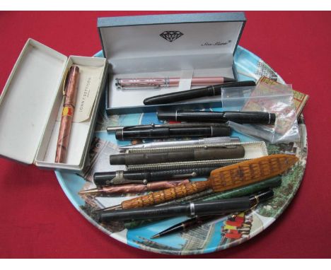 Vintage Swan Fountain Pen, with 24ct gold knib, Stephens fountain pen with a 14ct gold knib, Blackbirds self-filler No 3 foun