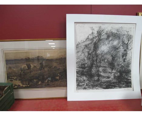 Paul Ritchie, 'Duel', limited edition etching of 25, pencil signed, 55 x 49cm; R. Macbeth, 'Returning Home', sepia engraving,
