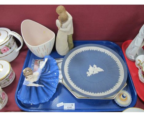 Wedgwood Jasper Plate, mid XX Century Poole vase, pattern PVIII Royal Doulton "Elaine", etc:- One Tray.