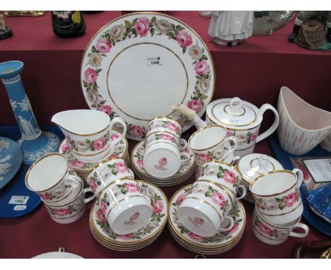 Royal Worcester "Royal Garden" China Tea Service, teapot, milk jug, sugar bowl, twelve tea cups saucers and tea plates, and a