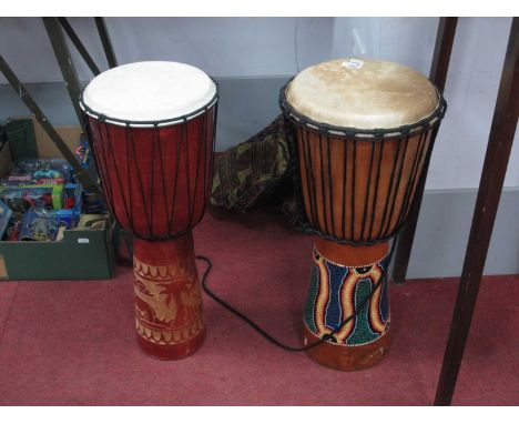 Two African Bongo Drums, 60cm high.