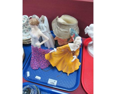 Royal Worcester 'High Society' figurine, Royal Doulton 'Kirsty', Lladro 'A kiss to remember' and a Royal Doulton character ju