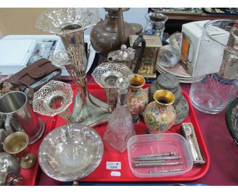 Silver Plated Epergne, plated coffee pot etc., Sterling 'Yard O Led' and other pencils, :- One Tray