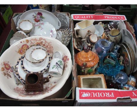 Late XIX Century tea service, tureen, XIX bowl, blue pressed glass bowl etc. Two boxes