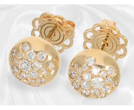 Roségoldene ungetragene Designer-Brillant-Ohrstecker aus dem Hause Cervera, Modell "Button", Handarbeit: Ca. Ø9mm, ca. 4,7g, 