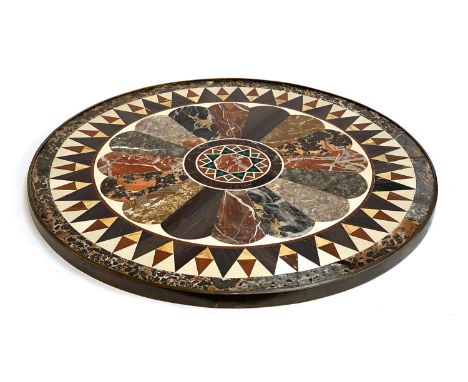 A Grand Tour style specimen marble pietra dura circular table top, 69.5cm diameter 