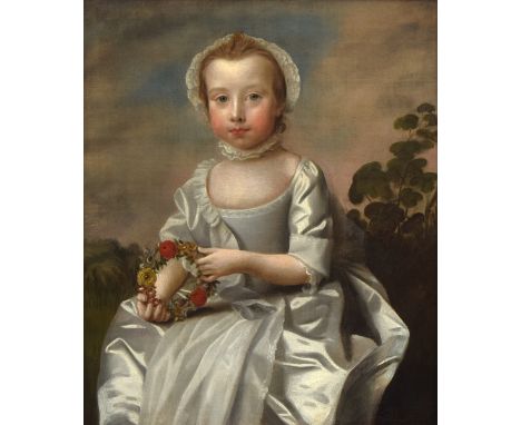 Attrib. Thomas Hudson (1701-1779) Portrait of Anne Dorothy Smith-Barry 1748 - 1797, three-quarter length seated, in a silver 