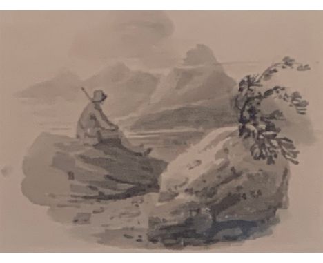 William Marshall Craig (c.1765 - c.1834) Fisherman at rest on a rock, ink, 6.5 x 8.5cm.Provenance: Bears label to verso for C