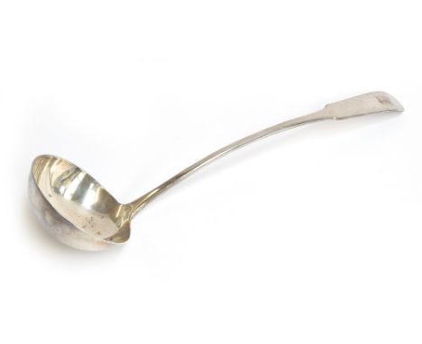 A George III Scottish silver plain fiddle pattern soup ladle by Alexander Henderson, Edinburgh 1809, the terminal monogrammed