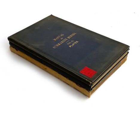 Naval and military interest: 'Manual of Submarine Mining: Plates. 2 vols in blue boards'. Ex-Middlesbrough Reference Library.