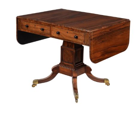 A George IV rosewood and brass inlaid sofa table c.1825, n the manner of William Trotter, 150cm wide (open), 71cm deep, 76cm 