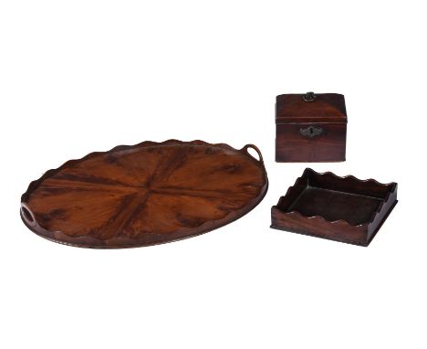 A George III mahogany tea caddy, late 18th century 15cm high, 16cm wide, 13.5cm deep; together with a George III mahogany car