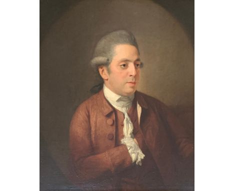 Attrib. Thomas Hickey (Dublin 1741-1824 India). Portrait of a gentleman, half-length, in a buff coat and white collar, signed