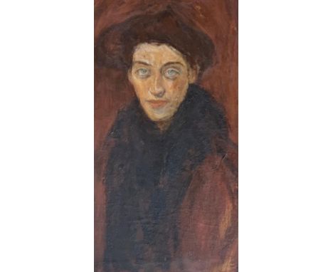 Early 20th century French, oil on board, portrait of a lady, 40x21cm