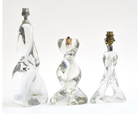 A French Sevres glass table lamp, of twisted oval form, erly to mid 20th century, etched with mark to base, 25cm high; togeth