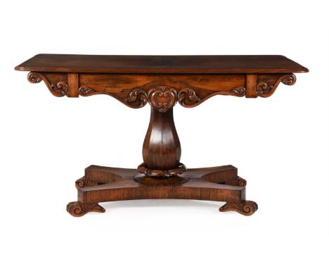 A William IV rosewood library table, circa 1835, 73cm high, 133cm wide, 67cm deep Provenance: Lockerley Hall, Hampshire 