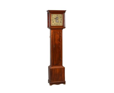 A George III fruitwood longcase clock, late 18th century, with thirty-hour movement, the 12inch brass dial with subsidiary si