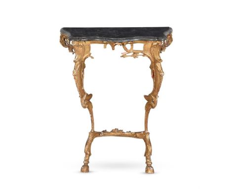 A mid 18th century giltwood and marble topped console table, 80cm high, 66cm wide, 34cm deep 