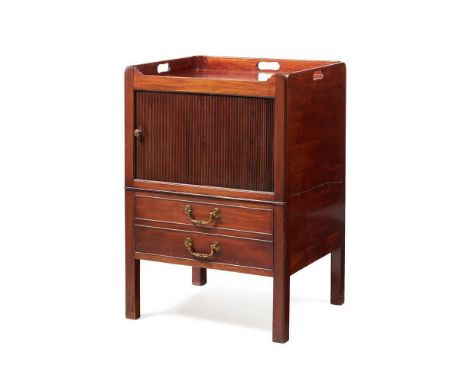 A George III mahogany night commode, circa 1780, incorporating a sliding tambour door, 80.5cm high, 56cm wide, 48cm deep Prov