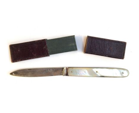 A George III Scottish silver and mother of pearl penknife, the blade inscribed 'Christian Scott Moncrieff', overall length 14