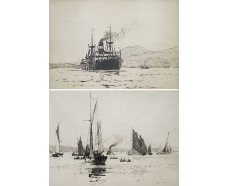 Norman Wilkinson British 1878-1971): 'British India Shipping Line Freighter' and Shipping Trawlers, two etchings the latter s