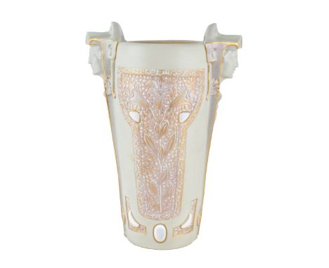 Ernst Wahliss Art Nouveau Ceramic Figural Vase. Signed and numbered 4959/8 to base. Measures 10-3/4" H x 7-3/8" W. Condition: