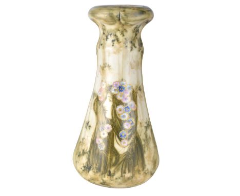 Amphora Art Nouveau Portrait and Woodland Scenic Vase by Paul Dachsel. Signed Amphora blue mark and Impressed Mark to base, n