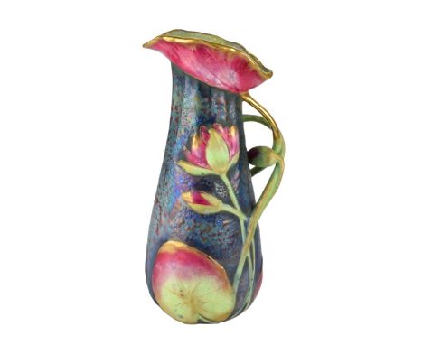 Paul Dachsel Amphora Water Lily Pottery Pitcher. Impressed Amphora mark and numbered 3856/42 to base. Measures 12-1/2" H. Con