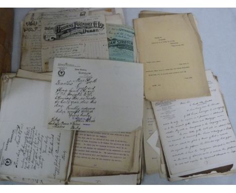 Documents &amp; Ephemera. Large box of ephemera, documents, billheads, receipts, share certificates, newspapers, etc., cleare