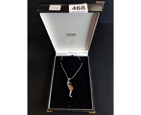 SILVER AND AMBER SEAHORSE ON SILVER CHAIN