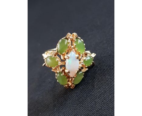 9 CARAT GOLD OPAL AND JADEITE